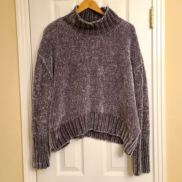 Chelsea & Theodore Sweaters - Chelsea & Theodore Womens Pullover Sweater Gray Chunky Mock Neck Crop Size XL